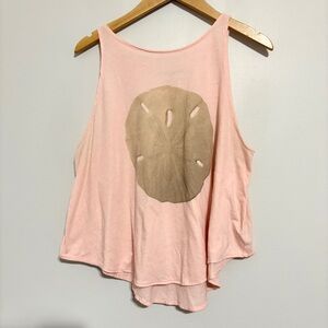 RARE Wildfox Pink Sand Dollar Graphic Tank Top Raw Hems Size Medium
